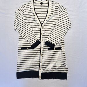Talbots Striped Cardigan | Navy Ivory | Gold Buttons | Women’s M | Classic